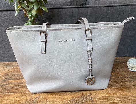 michael kors light gray purse|Michael Kors signature tote gray.